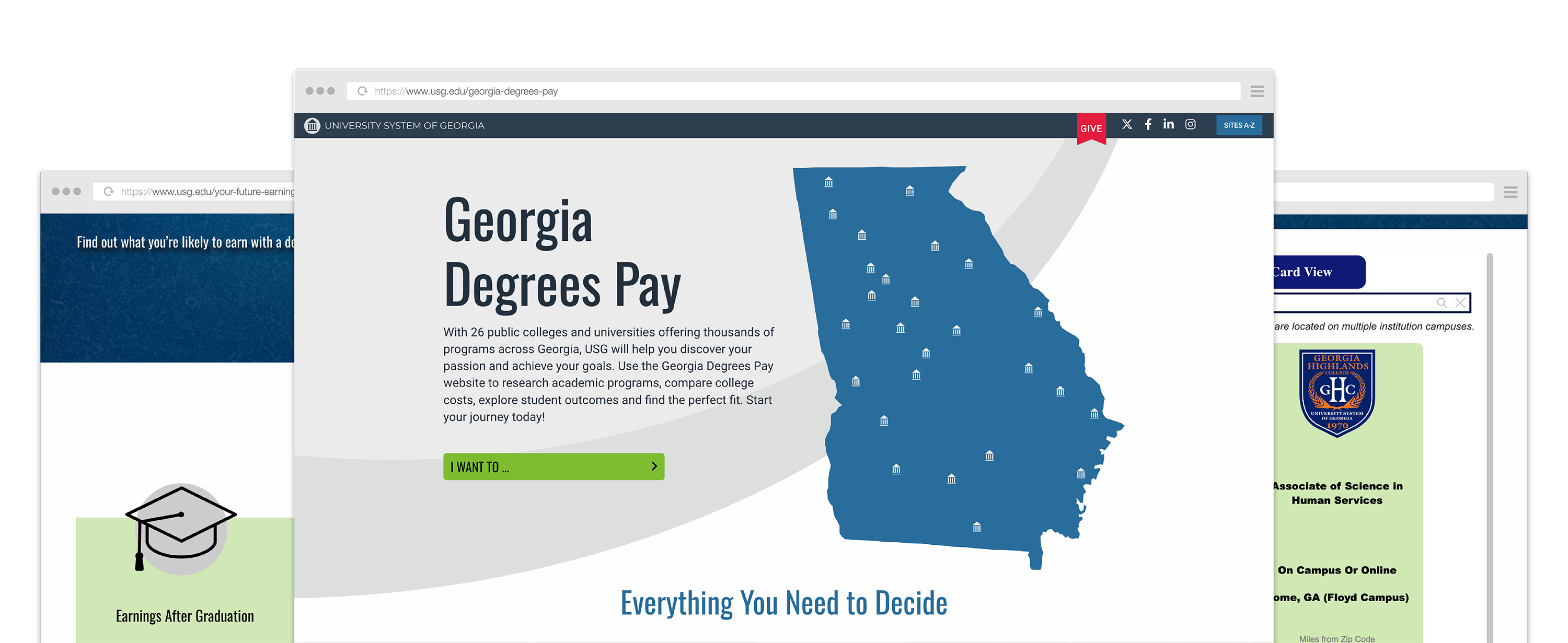 Different webpage samples of Georgia Degrees Pay pages
